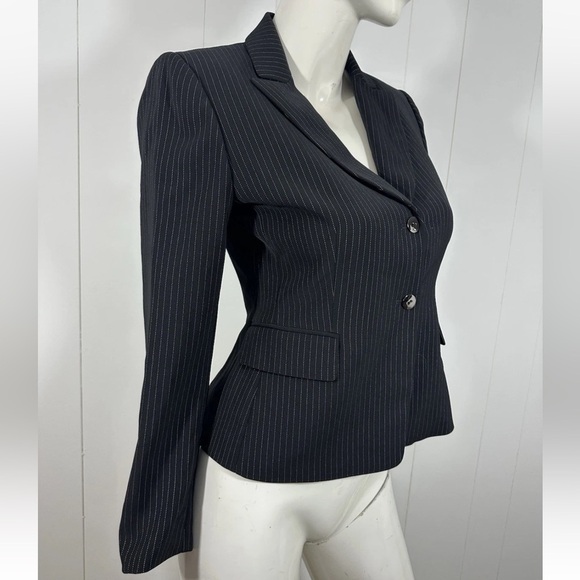 Tahari Arthur Levine Stripe Casual Black Blazer Jacket Career Women's Sz 4 Petit - Picture 2 of 9